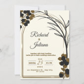 茶色モダン自然フローラ水色 招待状 (正面)