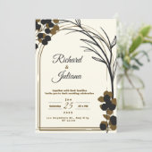 茶色モダン自然フローラ水色 招待状 (スタンド正面)