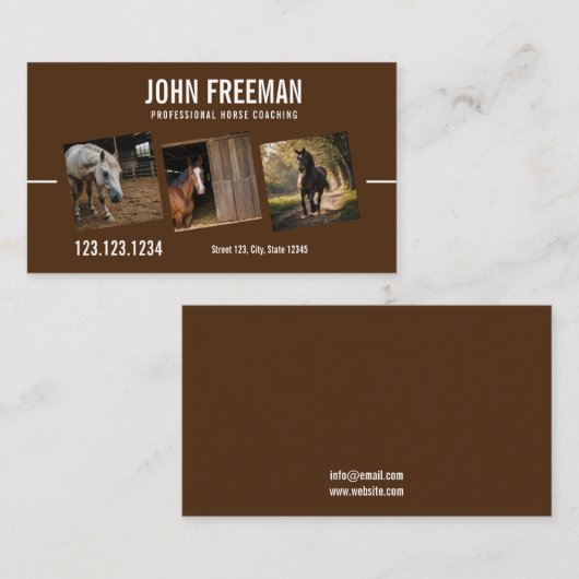 茶色モダン馬写真馬術 名刺 (正面/裏面)