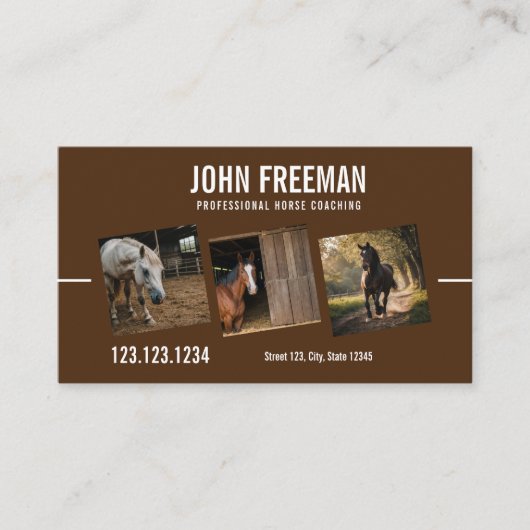 茶色モダン馬写真馬術 名刺 (正面)