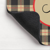 茶色モノグラムの黒と赤のバッファローのプレイド マウスパッド (コーナー)