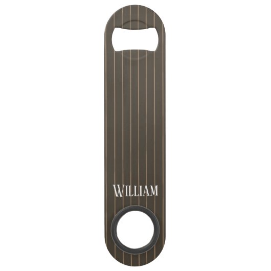 茶色レトロパーソナライズされたピンストライプ スピード栓抜き (正面)