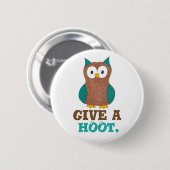 茶色与えのブルーマンガフクロウの鳥の目を願うフーッ 缶バッジ (正面&裏面)