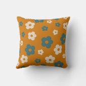 茶色名門私立校風のの青いヒッピーの花柄 クッション (裏面)