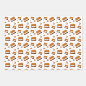 茶色図解入りの、写真付きのの白の笑顔の詳細パターン ラッピングペーパーシート (正面2)