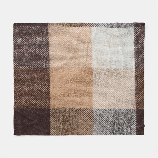 茶色市松模様にのウールの格子縞の布地のテクスチャ。タータンチェック  フリースブランケット (正面(横))