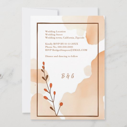 茶色抽象芸術ミニマルボホ結婚フローラ 招待状 (裏面)