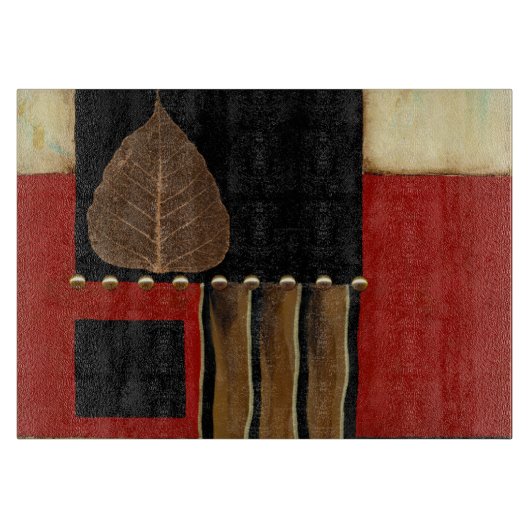 茶色数々のの葉を絵画持つ着色パネル カッティングボード (正面)