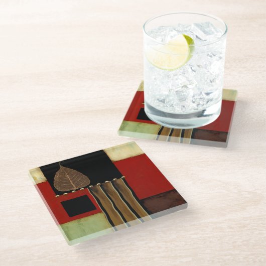 茶色数々のの葉を絵画持つ着色パネル ガラスコースター (アングル)