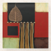 茶色数々のの葉を絵画持つ着色パネル ガラスコースター (正面)