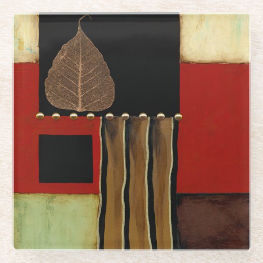 茶色数々のの葉を絵画持つ着色パネル ガラスコースター (正面)