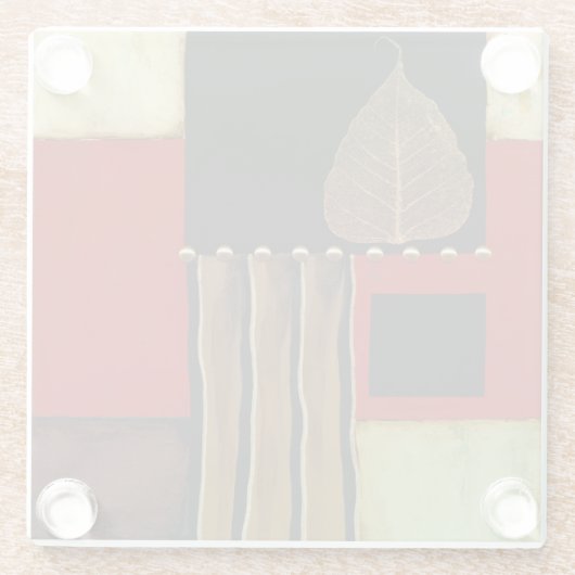 茶色数々のの葉を絵画持つ着色パネル ガラスコースター (裏面)