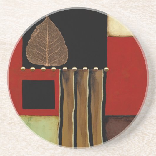 茶色数々のの葉を絵画持つ着色パネル コースター (正面)