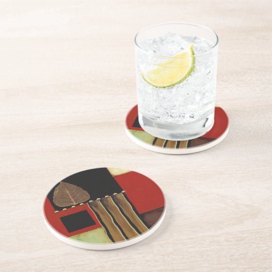 茶色数々のの葉を絵画持つ着色パネル コースター (側面)