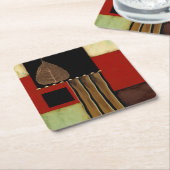 茶色数々のの葉を絵画持つ着色パネル スクエアペーパーコースター (アングル)