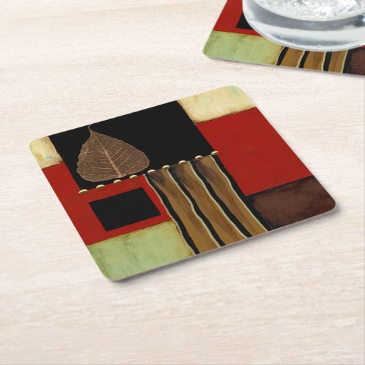 茶色数々のの葉を絵画持つ着色パネル スクエアペーパーコースター (アングル)