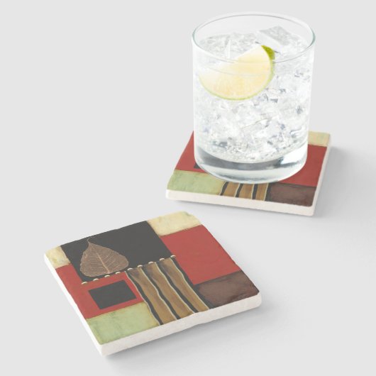 茶色数々のの葉を絵画持つ着色パネル ストーンコースター (横)