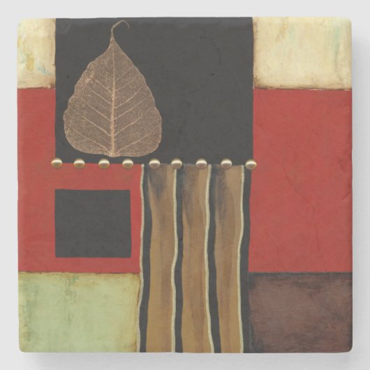 茶色数々のの葉を絵画持つ着色パネル ストーンコースター (正面)