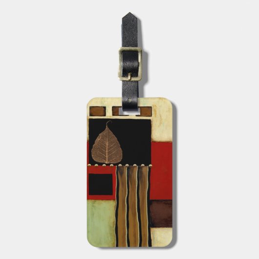 茶色数々のの葉を絵画持つ着色パネル ラゲッジタグ (正面縦)