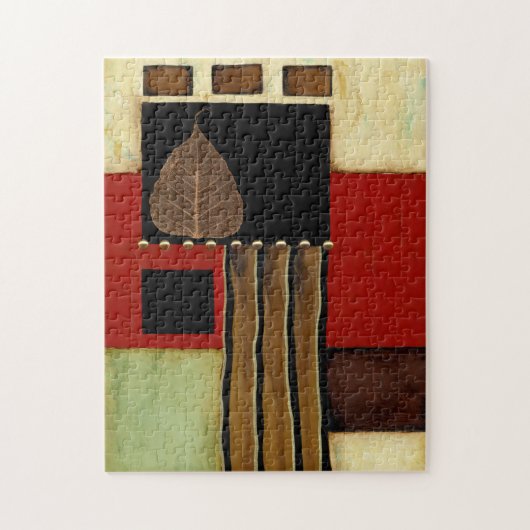 茶色数々のの葉絵画付きパネル ジグソーパズル (縦)