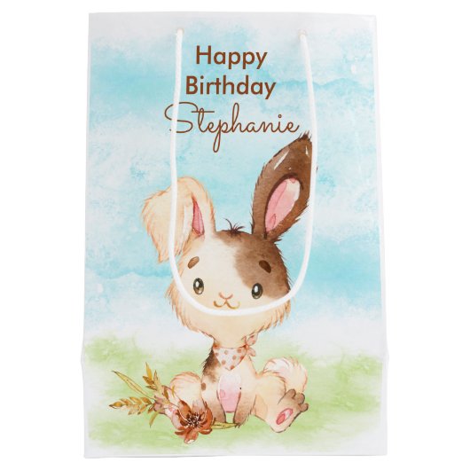 茶色水彩小ウサギ ミディアムペーパーバッグ (裏面)