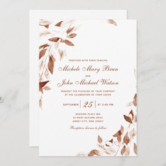 茶色水色紅葉結婚式招待状 招待状 (正面/裏面)