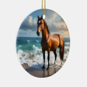 茶色素晴らしの馬がビーチに セラミックオーナメント (右)