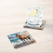 茶色素晴らしの馬がビーチに ペーパーコースター (インサイチュ)