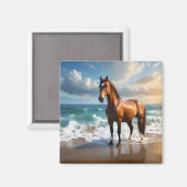 茶色素晴らしの馬がビーチに マグネット (正面/裏面)
