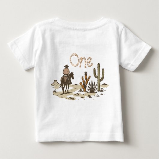 茶色素朴のカウボーイの西は1歳の誕生日だった ベビーTシャツ (裏面)