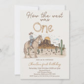 茶色素朴のカウボーイの西は1歳の誕生日だった 招待状 (正面)