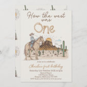 茶色素朴のカウボーイの西は1歳の誕生日だった 招待状 (正面/裏面)