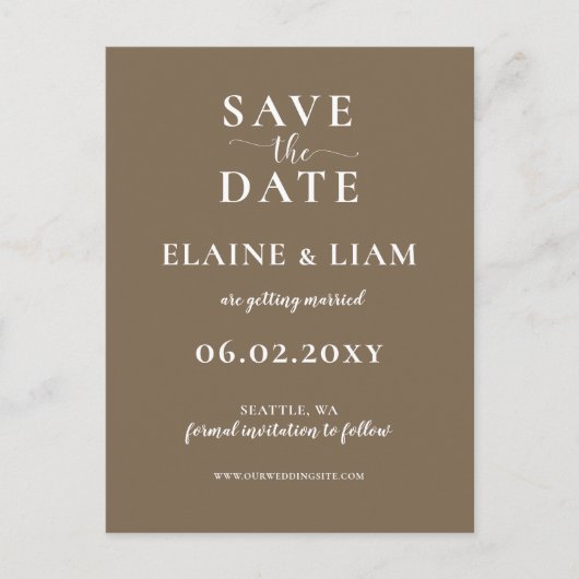 茶色素朴のシンプル書道の日付を保存 案内ポストカード (正面)