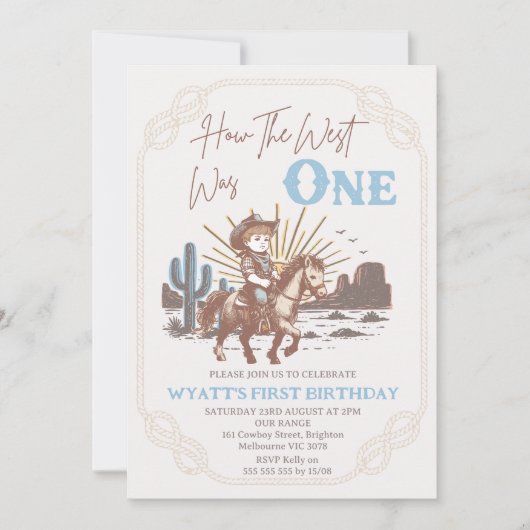 茶色素朴のフレーム西が1歳の誕生日だった 招待状 (正面)