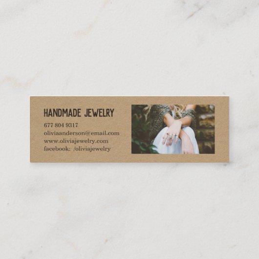 茶色素朴のモダンクラフト紙手作りジュエリー スキニー名刺 (裏面)