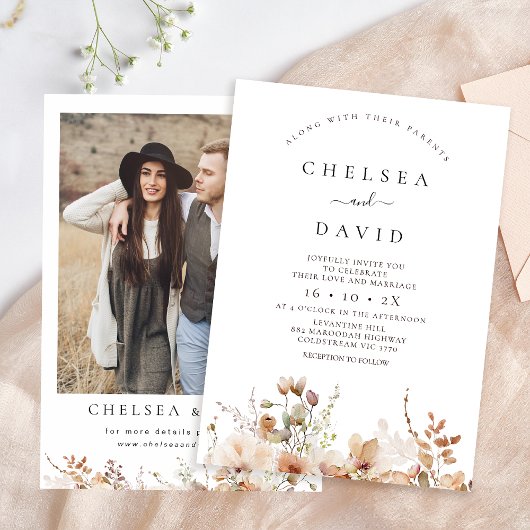 茶色素朴の写真フローラ結婚の 招待状