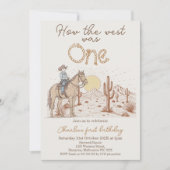 茶色素朴の夕日の西は1歳の誕生日 招待状 (正面)