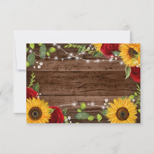 茶色素朴の木のひまわりと赤いバラ結婚の 出欠カード (裏面)