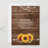 茶色素朴の木のひまわりと赤いバラ結婚の 招待状 (裏面)