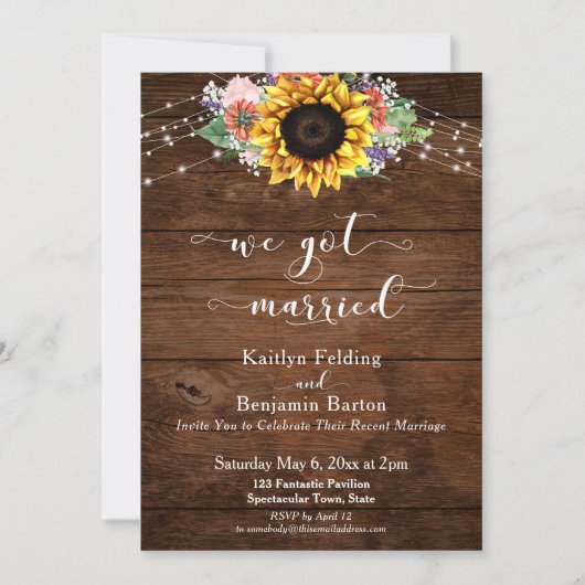 茶色素朴の木のひまわり私たち得結婚した 招待状 (正面)