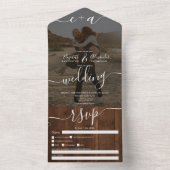 茶色素朴の木のイニシャルフォト結婚ズ オールインワン招待状 (内側)