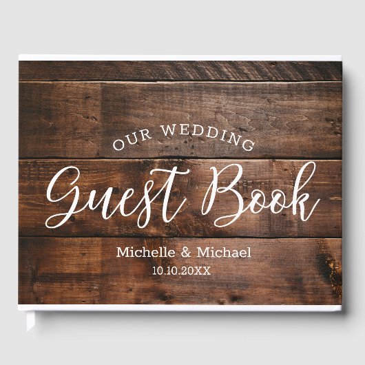 茶色素朴の木のカップルの結婚写真 ゲストブック (正面)