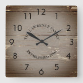 茶色素朴の木のパーソナライズされた板   スクエア壁時計 (正面)
