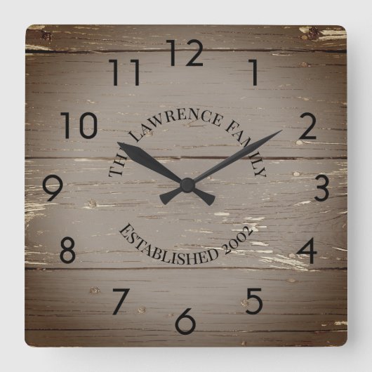 茶色素朴の木のパーソナライズされた板   スクエア壁時計 (正面)