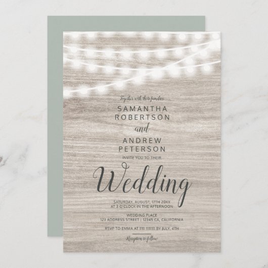 茶色素朴の木の弦のラシンプルイ結婚ト 招待状 (正面/裏面)