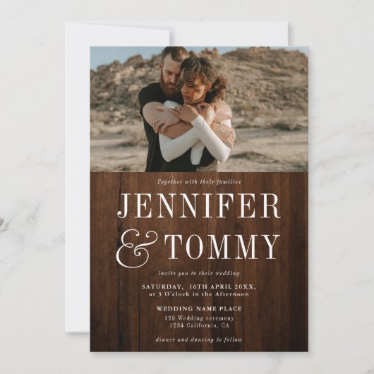 茶色素朴の木はっきりしたの秋結婚写真 招待状 (正面)