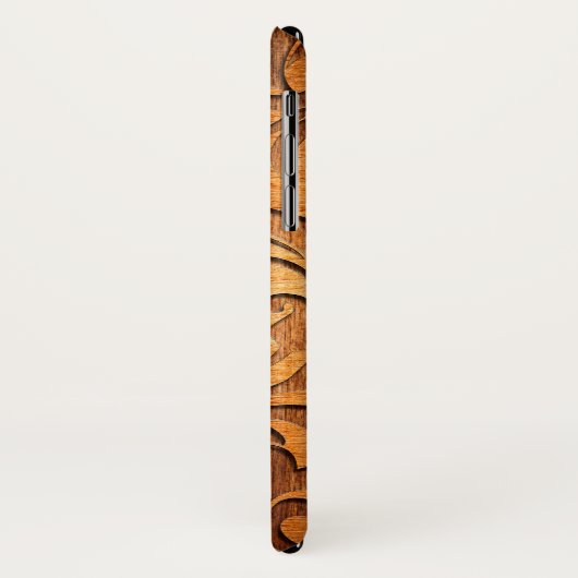 茶色素朴の木フェイク材フローラ渦巻き彫り Case-Mate iPhoneケース (裏面/左)