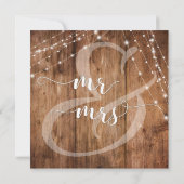 茶色素朴の木材、白い光のストリン結婚グの2b 招待状 (裏面)