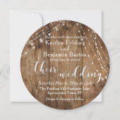 茶色素朴の木材、白い光のストリ結婚ングの2c 招待状 (正面)