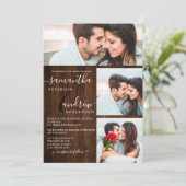 茶色素朴の木製台本3枚結婚写真 招待状 (スタンド正面)